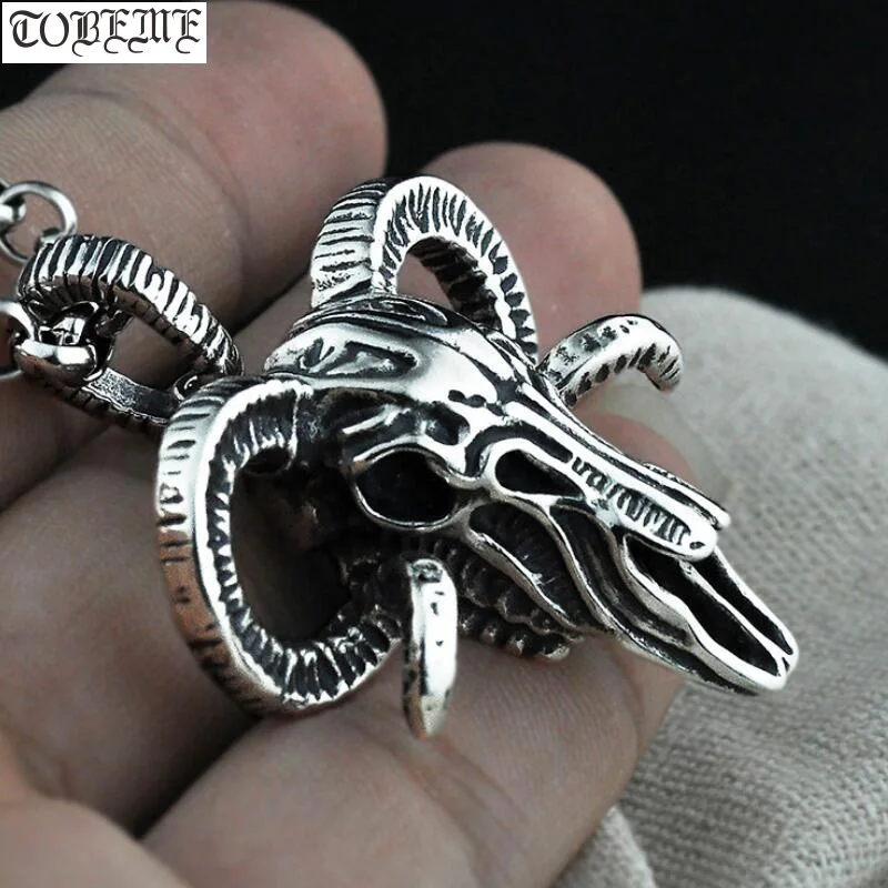 

100% 925 Silver Sheep Head Pendant Necklace 925 Sterling Shell Skull Pendant Necklace Man Pendant Necklace Punk Jewelry