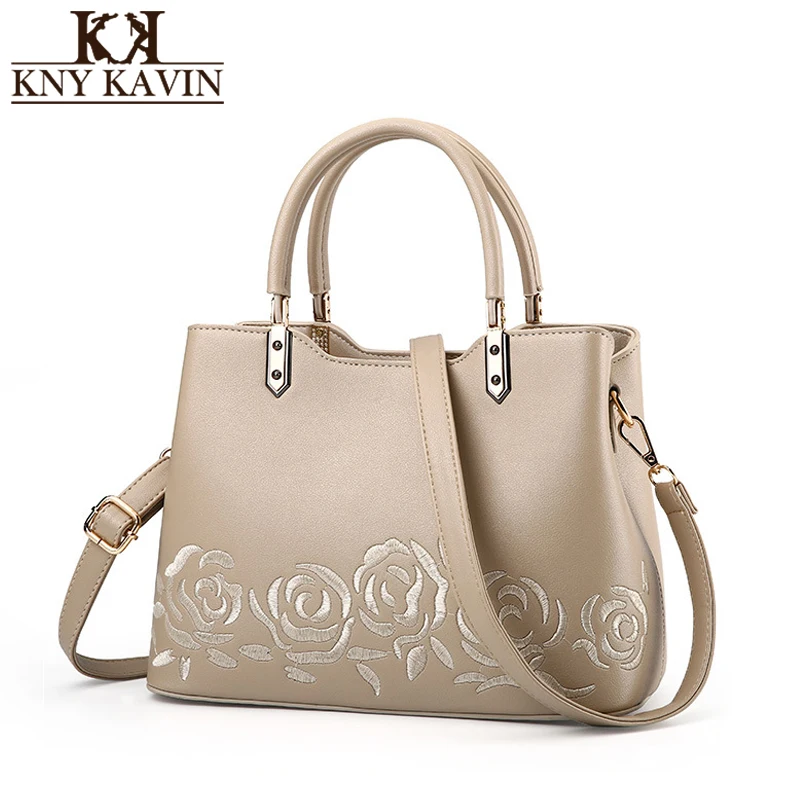 

KNY KAVIN Leather Handbags Women Messenger Bag Female Embroidery Flower Shoulder Bag Women's Elegant Handbag bolsa feminina