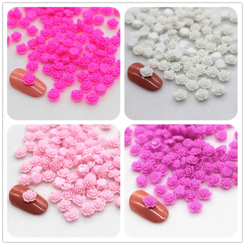 

100pcs 6mm Cute Exquisite Little Resin Rose Flowers Flatback Cabochon DIY Nail Art Decoration