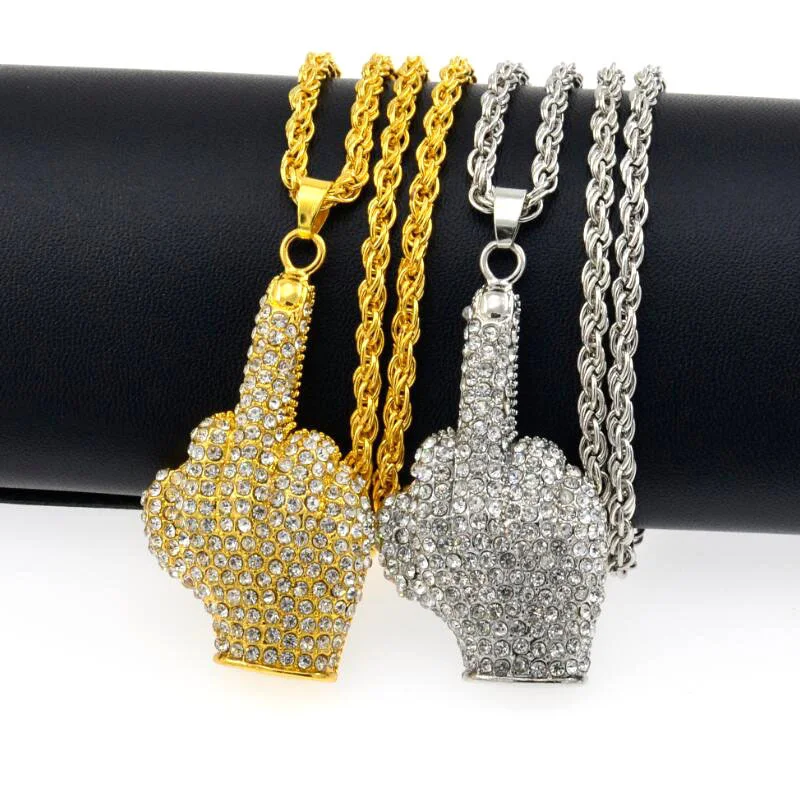 Панк стиль персонализированные жесты руки кулон ожерелье s для женщин и мужчин хип-хоп ювелирные изделия модный красивый со стразами золото серебро ожерелье