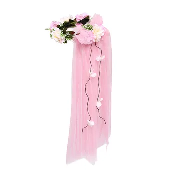 

Bride Veil Flower HeadBands Wreath Crown Photography Headdress Tulle Party Floral Garland Headwdress Wedding Vacation