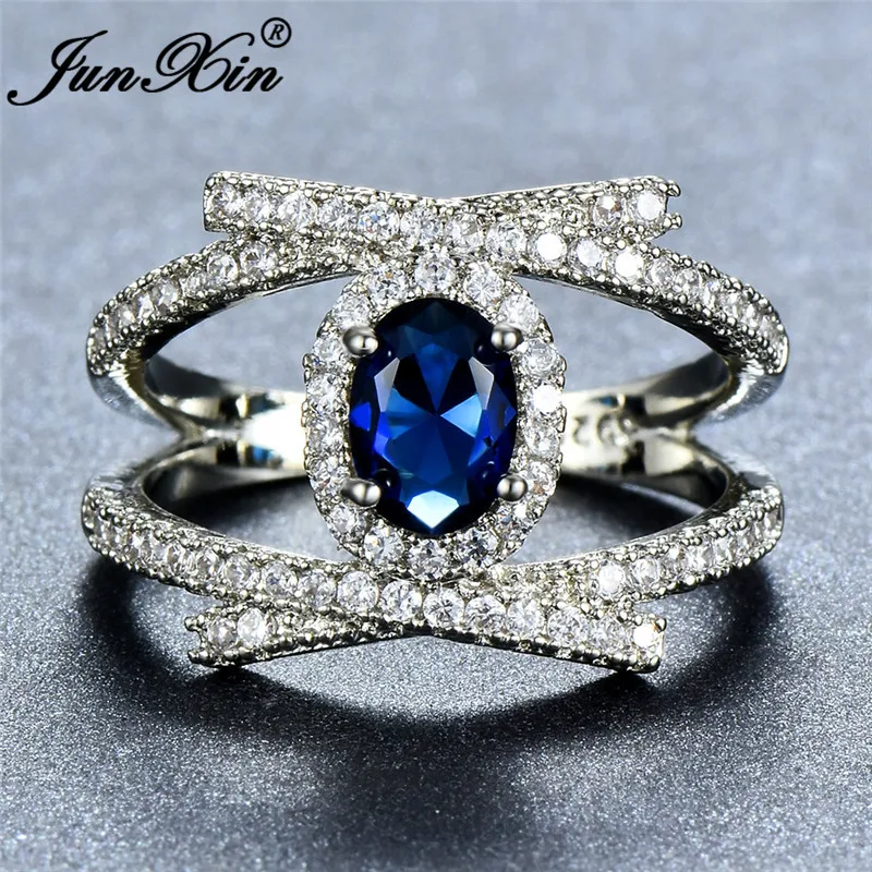 

Cute Female Blue Cross Ring With Crystal Zircon Stone 925 Silver Wedding Rings For Women Promise Love Engagement Ring
