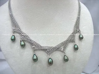 

wholesale5 strands 18" 8*6mm green rice freshwater pearl necklace