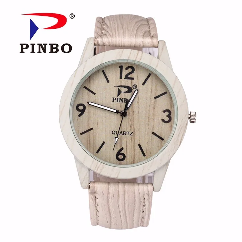 

PINBO Simulation Wooden Reloje Quartz Men Watches Casual Wooden Color Leather Strap Watch Wood Male Wristwatch Relogio Masculino