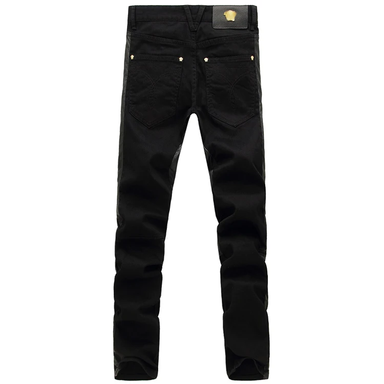 Новые осенние черные Лоскутные Маленькие Мужские джинсы тонкие прямые повседневные мужские штаны джинсовые брюки костюмы