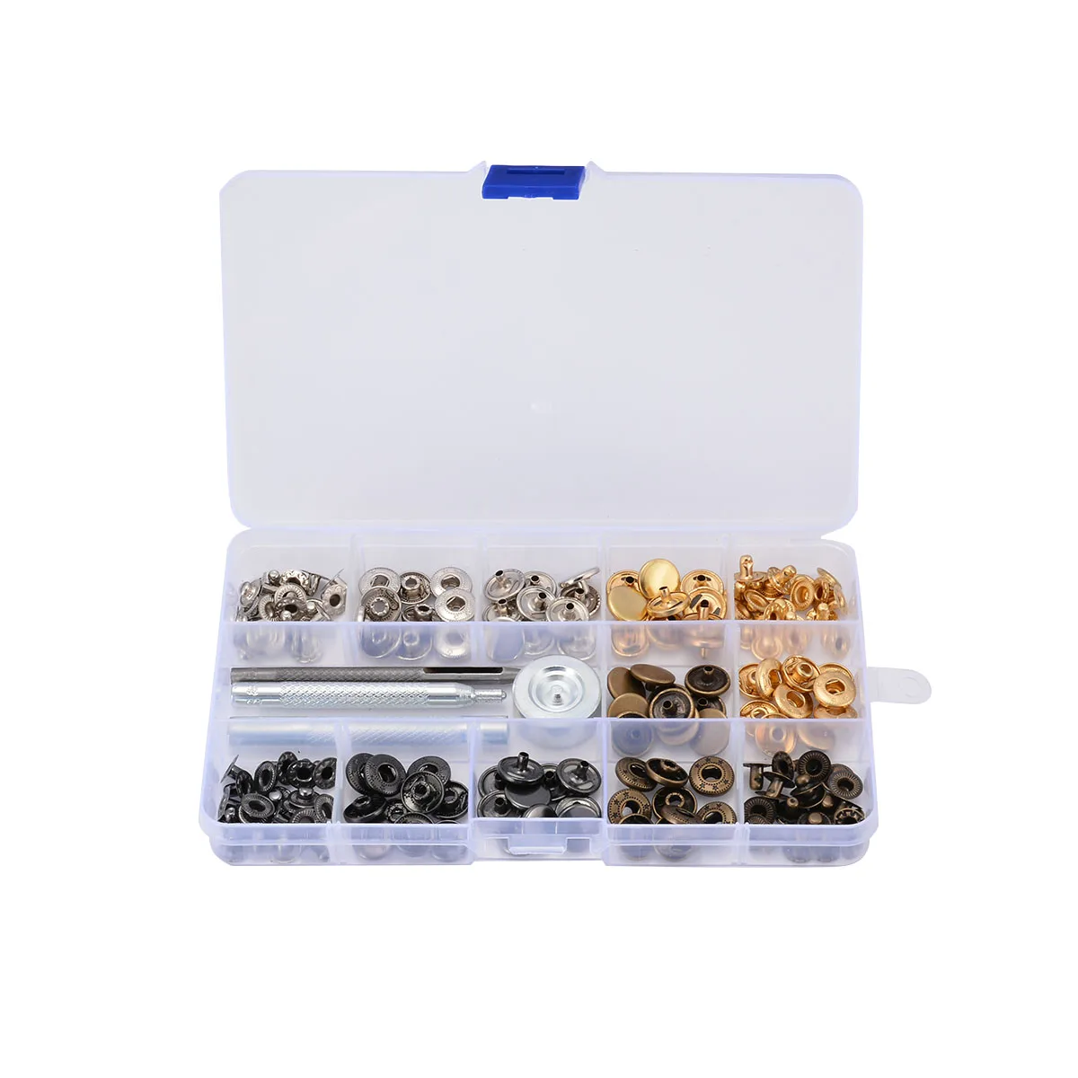 40 Set 12.5MM Snap Fasteners Buttons Kit Leather Craft  Press Studs Fixing Tools Sewing Tool Accessory With Storage Box Kit