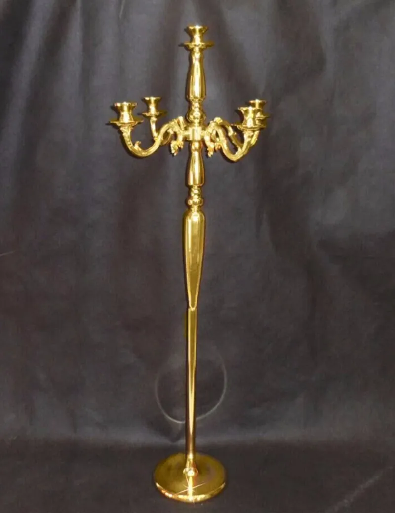 5-ручки канделябра 120 см Высокая золотая металлическая ваза с цветами для середины стола в качестве украшения на свадьбу использовать канделябр вечерние канделябр дорога свинец 10 шт./лот