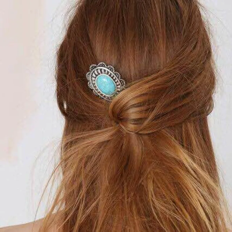 

New Bohemia Style Women Hair Jewelry Hair Sticks Vintage Silver Hair Pins Blue Stone Sun Flower Hair Combs Accessories Barrettes