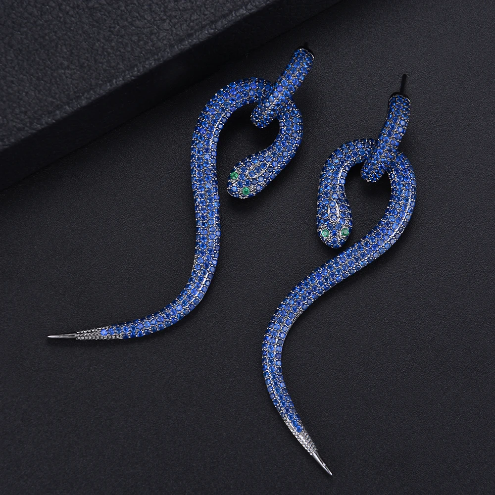 

GODKI 72mm Luxury Curl Snake Full Cubic Zirconia CZ Inlay Engagement Wedding Party Nightclub Silver Statment Dangle Drop Earring