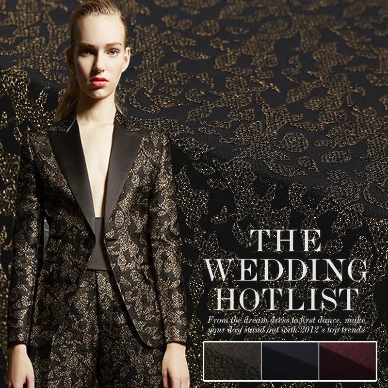 

140cm wide 370g/m fashion gold line jacquard fabric European and American style autumn and winter jacquard clothing fabric coat