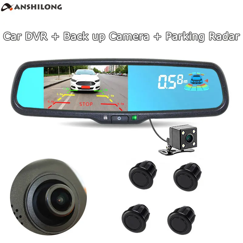 ANSHILONG 3 в 1 " HD зеркало заднего вида для салона автомобиля, сменный монитор DVR 1080P+ резервная камера+ парковочные радары