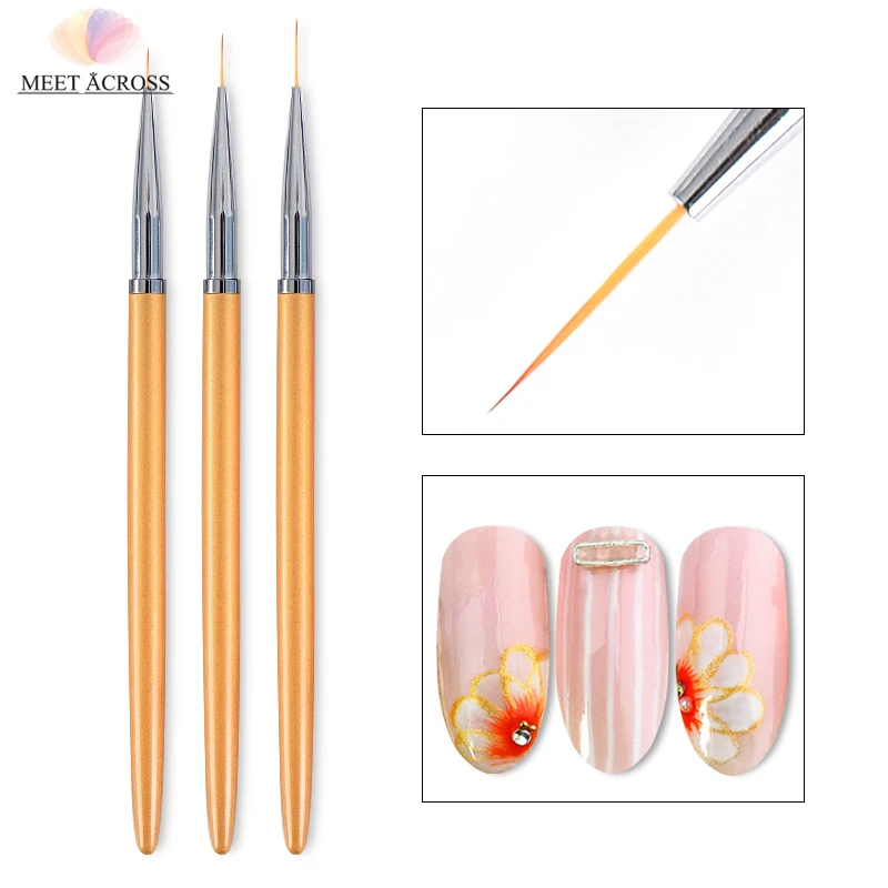 

3Pcs/set Gold Nail Art Lines Painting Pen Brush Professional High Quality UV Gel Polish Tips 3D Design Manicure Drawing Tool Kit
