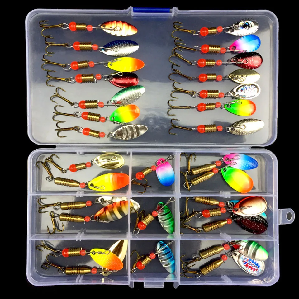 

WALK FISH 10/30pcs Assorted Fishing Lures Metal Fishing Baits Bass Spoon Spinner Baits with Sharp Fishing Tackles Box Accessorie