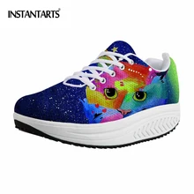 INSTANTARTS модные женские туфли из сетчатого материала на платформе дышащая обувь на плоской подошве туфли без каблуков на шнурках Красочные животных печати