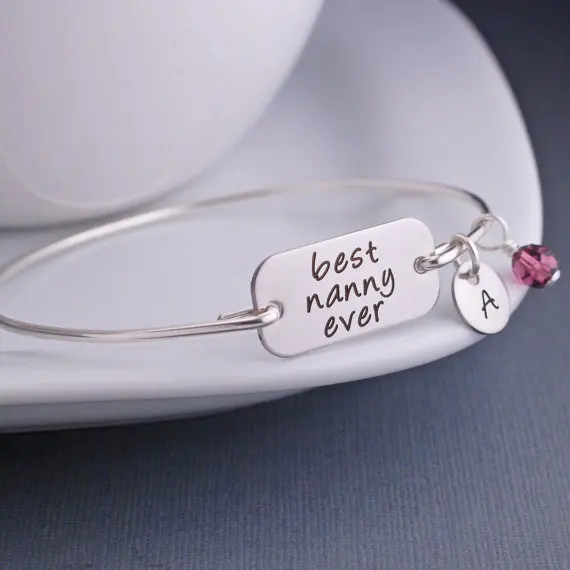 

Nanny Jewelry, Silver Best Nanny Ever Bracelet, Christmas Gift For Nanny, Engraved Bangle Bracelet for Nanny YP3775