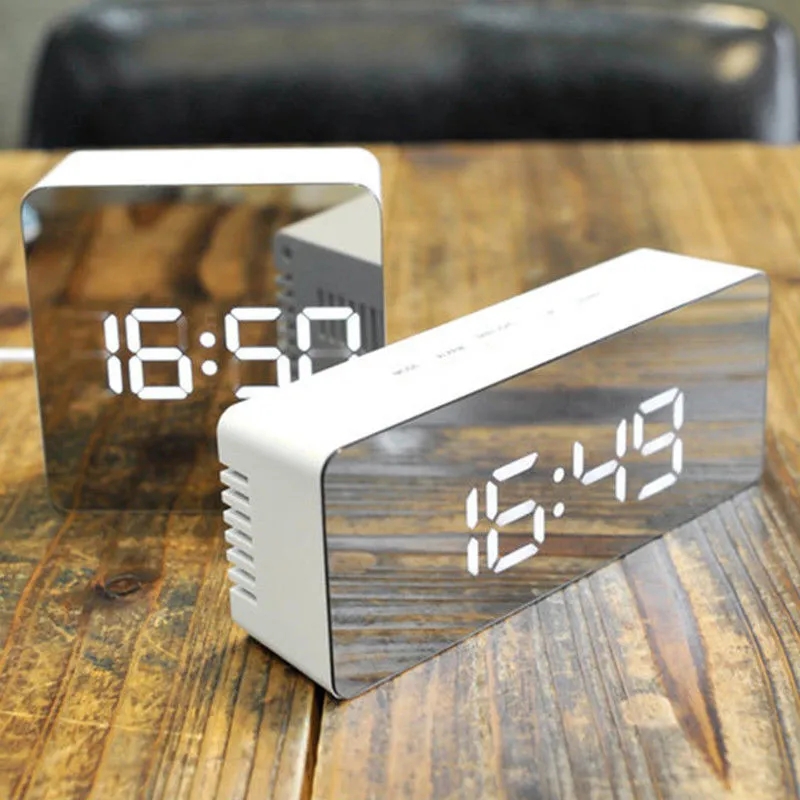 

Creative LED Digital Alarm Clock Night Light Thermometer Display Mirror Lamp Digital LED USB Alarm Clocks