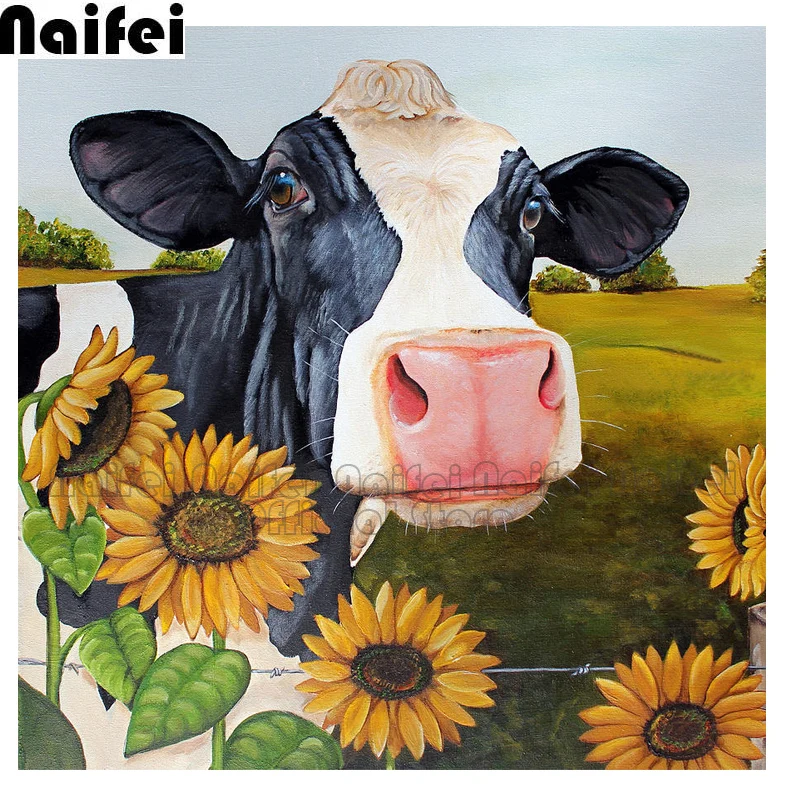 

Full Drill Square/round Diamond Painting cow 5D DIY Diamond Embroidery Flowers Home Decoration sunflowers Picture Of Rhinestone