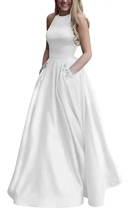 White(with bead)long Menoqo Новое поступление сексуальные вечерние платья Vestido de Festa А-силуэт платье для выпускного Расшитое бисером карманы Robe De Soiree - Цвет: White(with bead)long