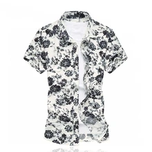 Мужская хлопковая рубашка с цветочным принтом, брендовая летняя рубашка с коротким рукавом, большие размеры 5XL 6XL, зауженные официальные рубашки, Camisetas Masculinas, SL-S081