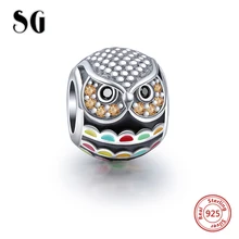 ФОТО sg 2018 new arrival cz owl animal beads sterling silver 925 fit original pandora bracelet diy fine jewelry making for women