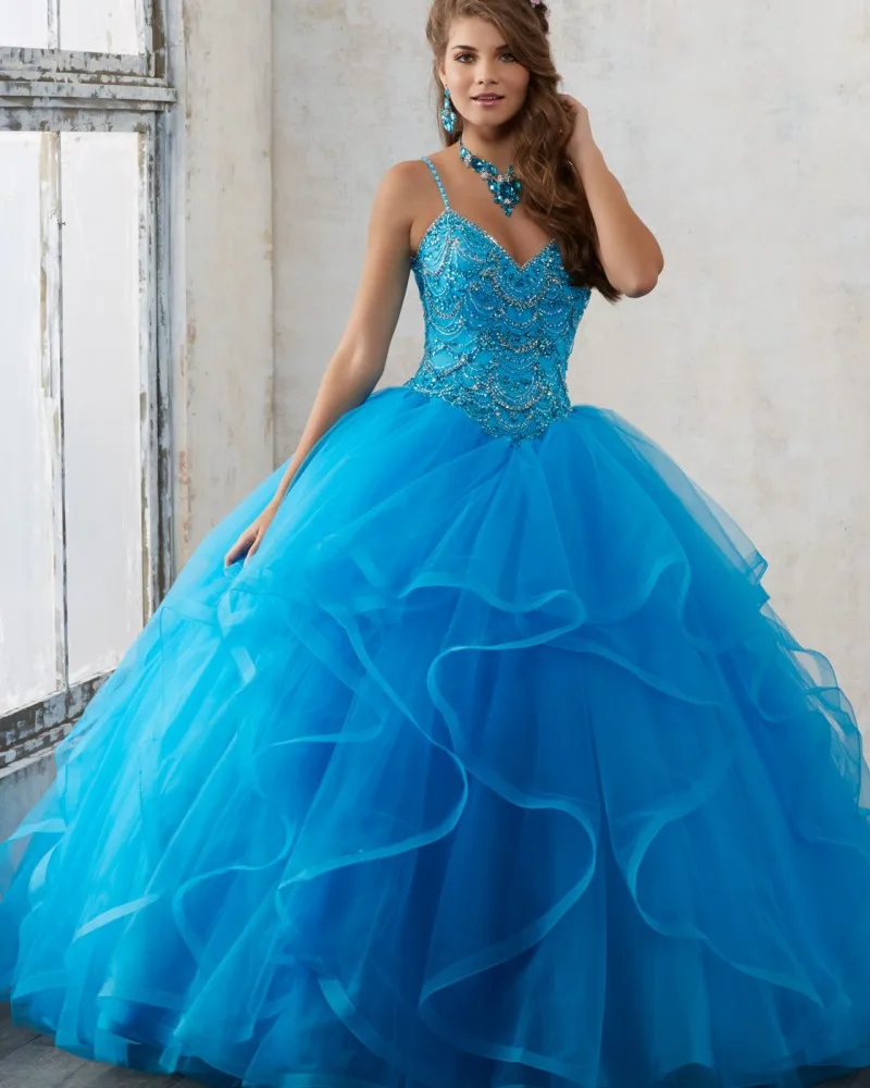 Beautiful Blue Quinceanera Dresses 2017 Beading Spaghetti Straps ...