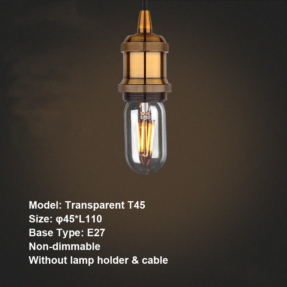 Винтаж Эдисон лампы E27 220 V прозрачный& Коричневый абажур подвесной светильник в стиле ретро ампулы свет накаливания лампа накаливания - Испускаемый цвет: Transparent T45