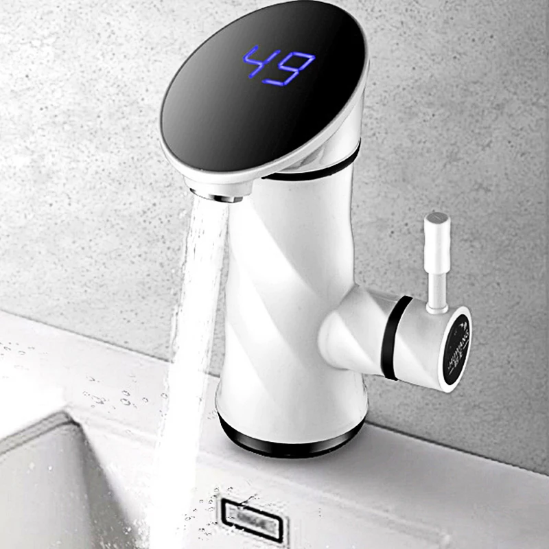 

3500W 220V Electric Instant Water Heater Tap Instantaneous Hot Home Kitchen Bathroom Temperature Display Cold Heating Faucet