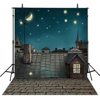 

night sky star crescent moon cottage Village photo studio background Vinyl cloth High quality Computer print wall backdrop