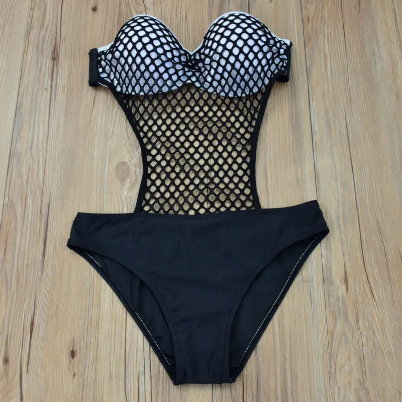 

High Waist Mesh Monokini Swim Swimsuit Women Swimwear 2017 brazilian Swimming Bathing Suits Underwire One-piece biquini