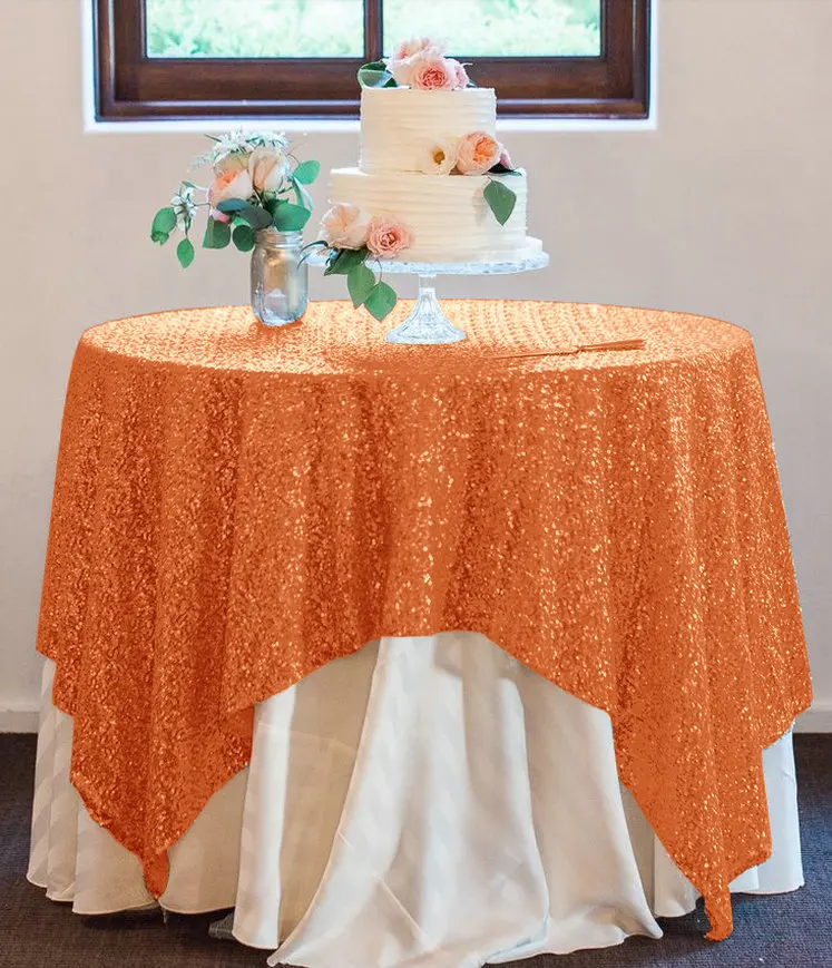 ShinyBeauty Orange Sequin Tablecloth 300cm 120 Inch Round Tablecloth