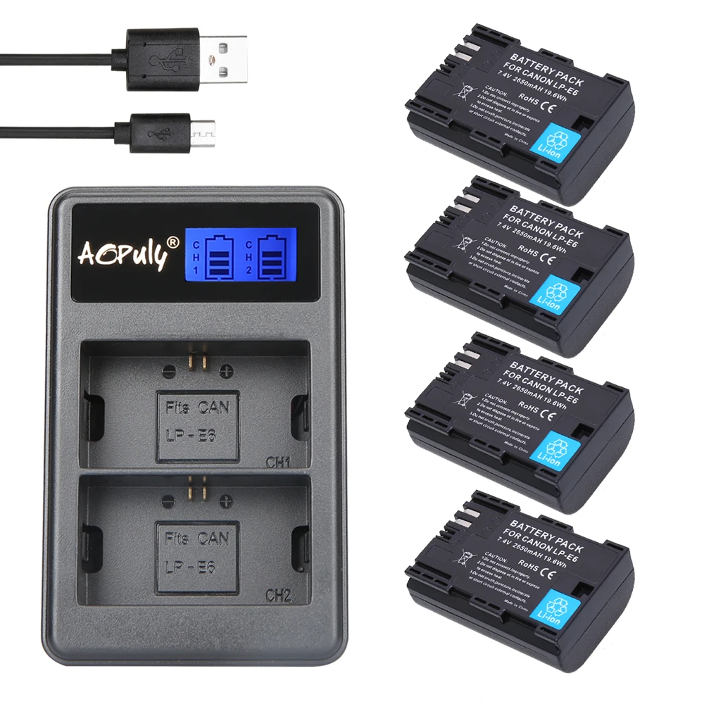 

4x LP-E6 battery LPE6 bateria LP E6 Batteries + LCD DUAL USB Charger kit For Canon 5D Mark II III 7D 60D 6D camera accessories