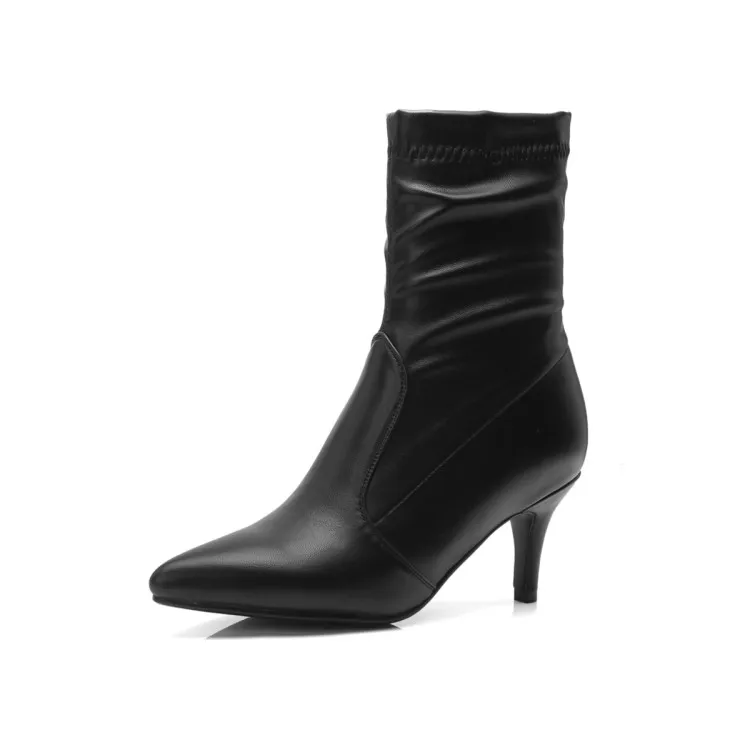 

Women's Boots Pointed Toe Yarn Elastic Ankle Boots Thick Heel High Heels Shoes Woman Female Socks Boots 2018 Spring