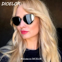 DICELOR Brand 2017 Newest Sunglasses Women High Quality Crystal Side Frame Cat Eye Colored Sunglasses Women Brand Designer