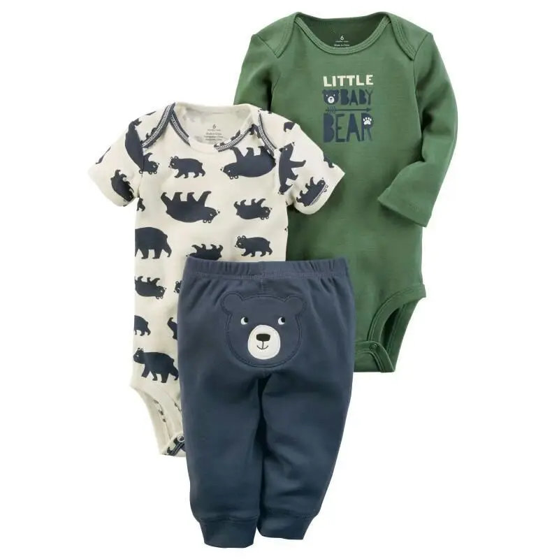 Комплекты одежды для маленьких мальчиков, весна, милые топы с короткими рукавами+ комбинезон с длинными рукавами+ штаны, комплект одежды из 3 предметов для новорожденных девочек - Цвет: 1