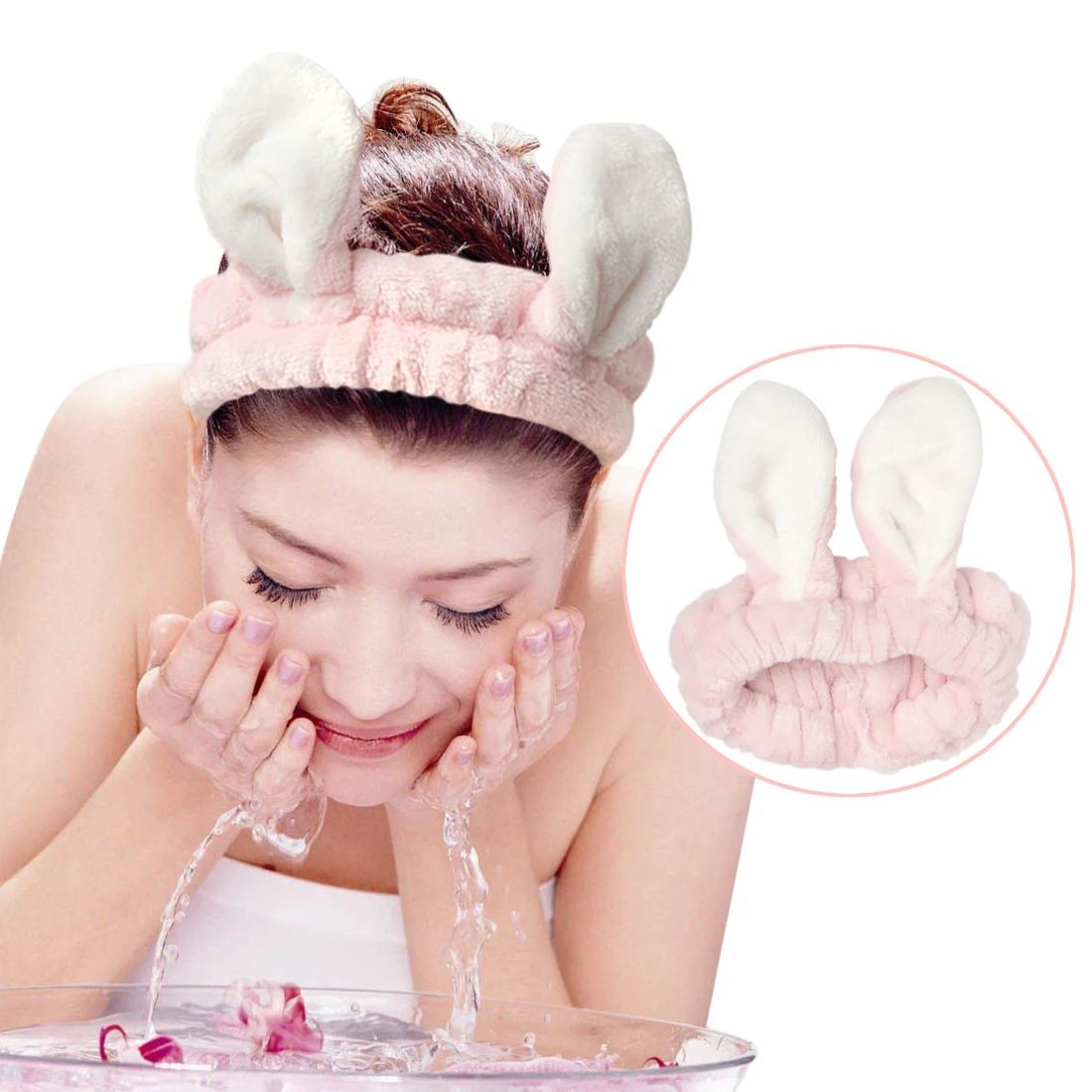 

1 PC Korean Style Adorable Pink Hairband Flannel Cute Girls Makeup Headband Rabbit Ear Thickened Elastic Headbands
