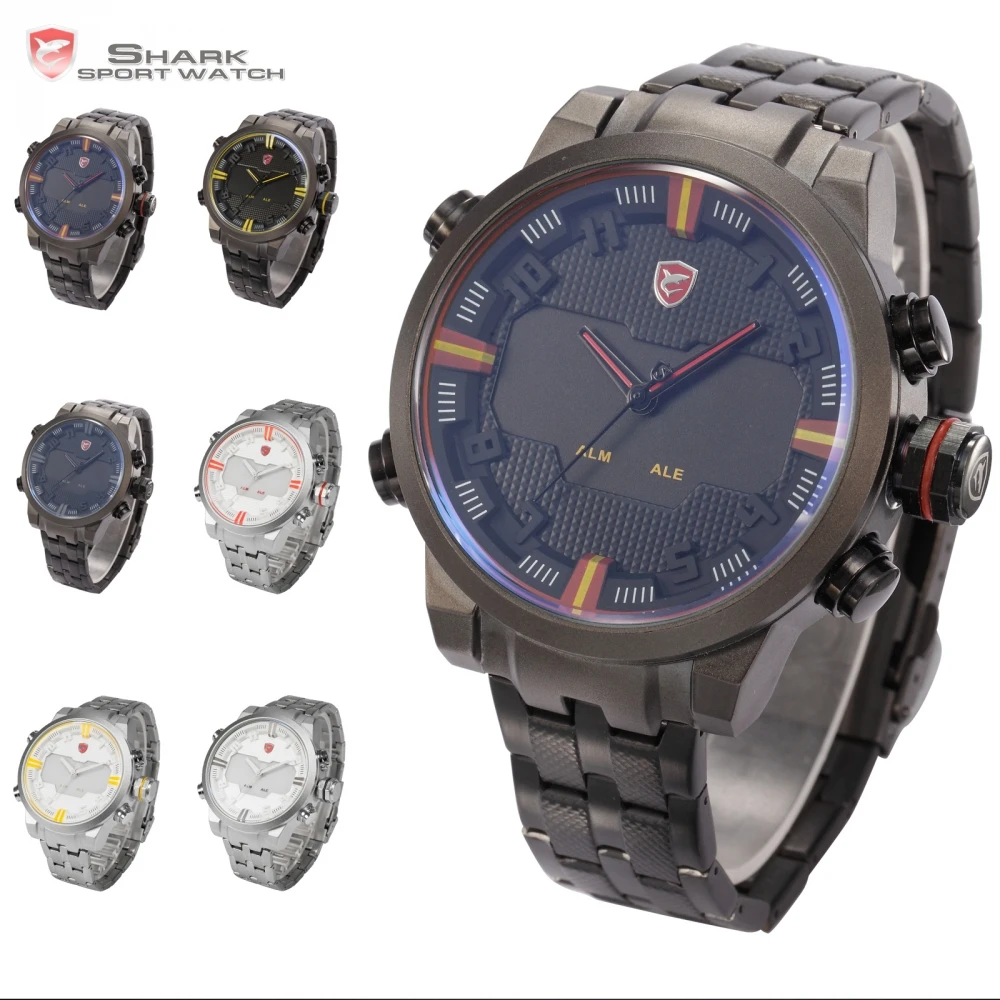 Sawback Angel SHARK Sport Watch Dual Time Digital LED Date Steel Relogio Masculino Men Quartz Watch /SH197202 Sawback Angel SHARK Sport Watch Dual Time Digital LED Date Steel Relogio Masculino Men Quartz Watch /SH197202