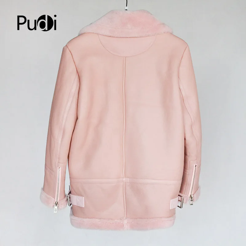 Pudi women winter real fur leather coat jacket 2018 new natural one fur wool liner coats outwear CT841