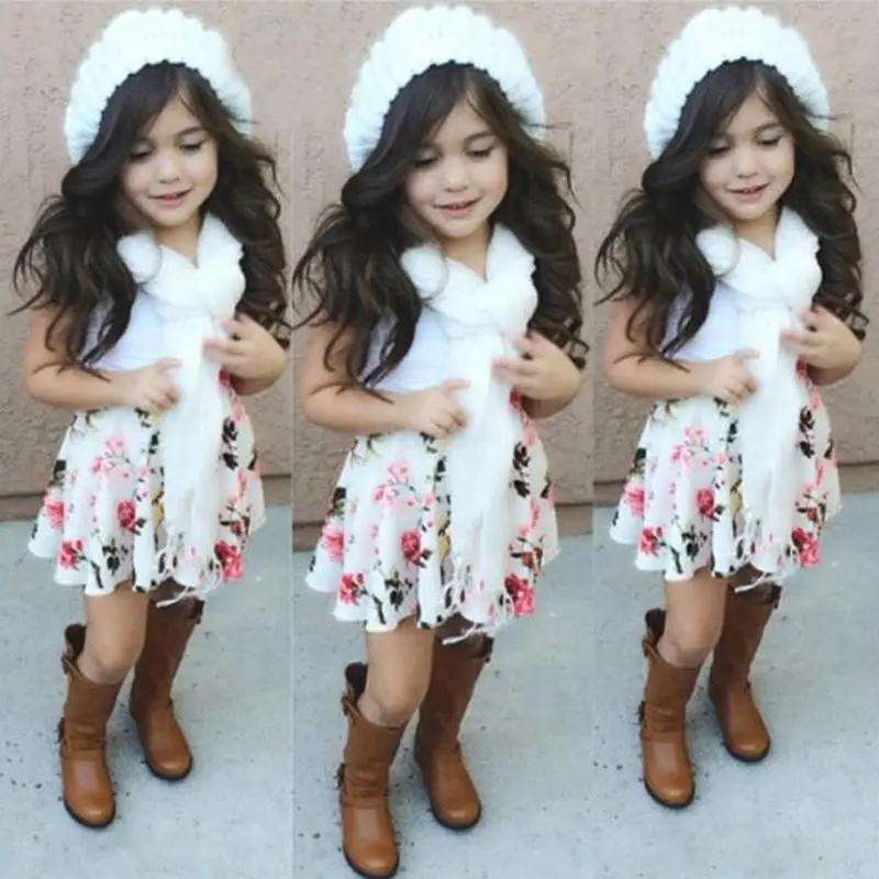 Niñas Ropa moda Niñas Ropa set niños niña chaleco blanco