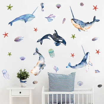 

Beautiful Whale with Angle Undersea Wall stickers Room Decor Art Vinyls Decals for Children Kids Bedroom Living Room Home Mural
