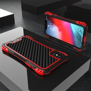 

Armor Case for Iphone Xs Xs Max Xr X Luxury Metal Frame Silicone Bumper Hybrid Shockproof 360 Full Protection Carbon Fiber Cover