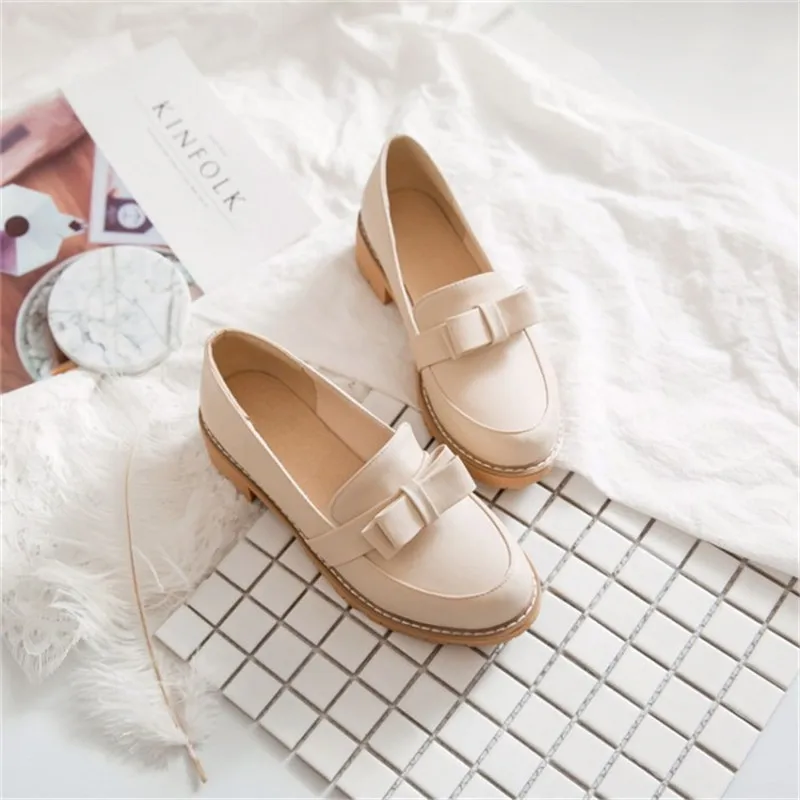 New Fashion Bow Shallow Mouth Slip-on Women Flats Sweet Ladies Casual Flat Shoes Big Size 32-43 Women Loafers Shoes Woman Oxford (4)