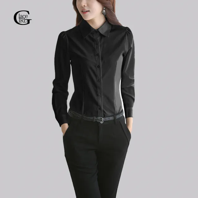 Lace 2017 Long Sleeve Women Shirts Solid Color Black White Lace 2017 Long Sleeve Women Shirts Solid Color Black White Casual Turn Down Office Ol