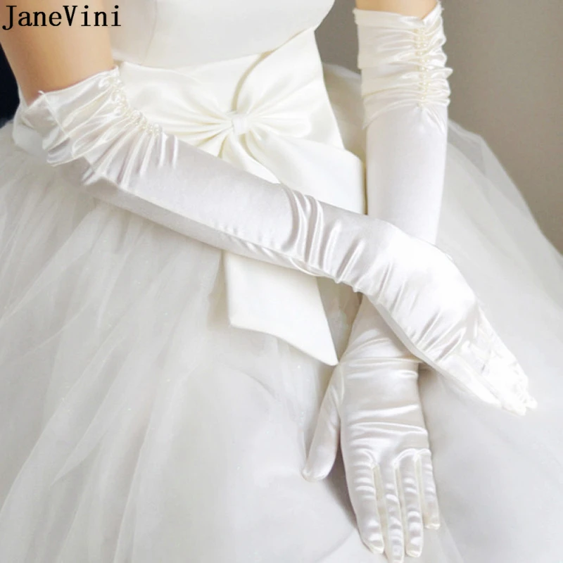 Tanie JaneVini 2019 białe długie rękawiczki ślubne kolano długość kobieta ślub