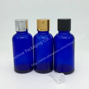 

30ml Blue Glass Bottle with screw cap plug Cosmetic container travel kits portable Glass lotion cream