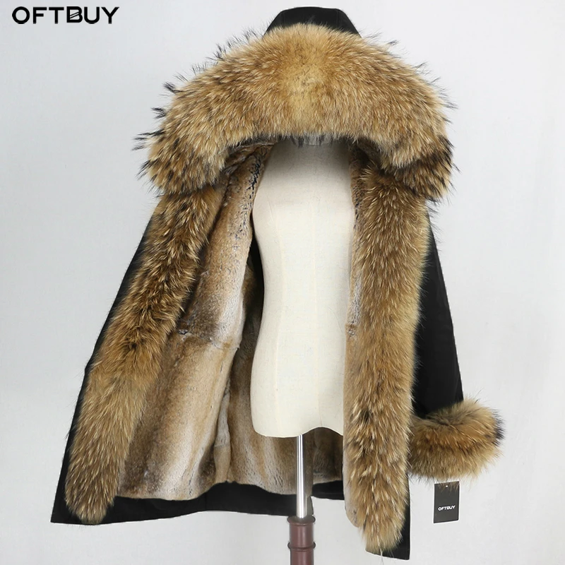 Женская парка с натуральным мехом OFTBUY черное водонепроницаемое пальто отделкой