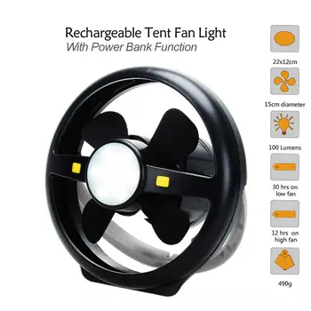 

90LM 2 Speed Modes Adjustale LED Camping Fan Lamp Outdoor Portable USB Rechargeable Hanging Tent Fan Light Camping Lamp