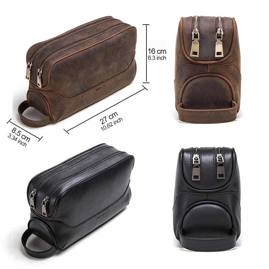 Beste Contact s Crazy Horse Koe Lederen Cosmetische Tas Voor Mannen Travel Toilettas Grote Capaciteit Wassen Tassen Man Make Up tassen Organizer