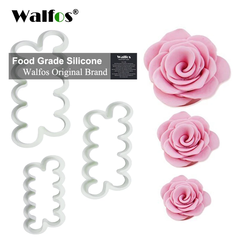 

WALFOS Food Grade 3 pieces Rose Flower Cookie Cutter Fondant Cake Decorating Tools Sugarcraft Biscuit Cutter for Baking Tool