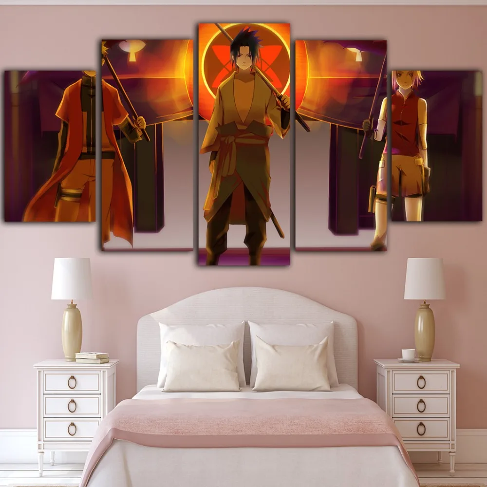 Waliicorners Printed Pictures Home Wall Art Modular Poster 5 Panel Naruto Sasuke Spring Cherry Paintings On Canvas Living Room Decor Framed 5 HTB1qBu1dBOD3KVjSZFFq6An9pXaH