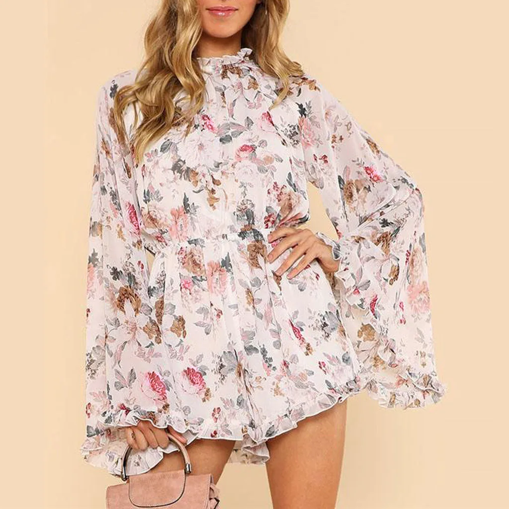 Floral Print Playsuit Women Summer Holiday Sleeveless Ruffled Playsuit High Waisted Hollow Out Summer Beach Jumpsuit Floral Print Playsuit Women Summer Holiday Sleeveless Ruffled Playsuit High Waisted Hollow Out Summer Beach Jumpsuit